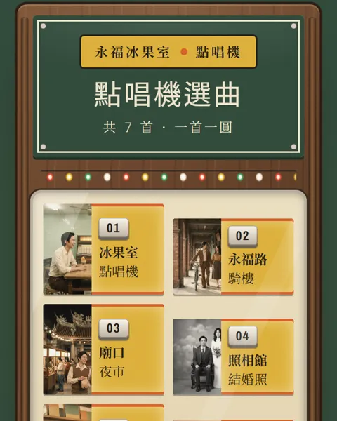 冰果室點唱機造型的相簿，每張照片是一首歌