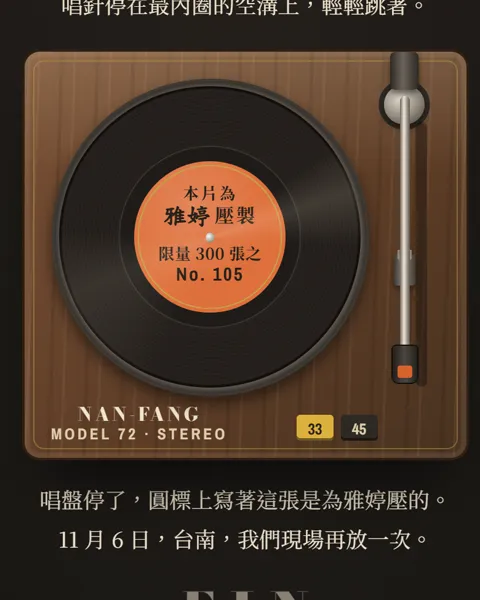 停下來的唱盤，圓標寫著本片為雅婷壓製